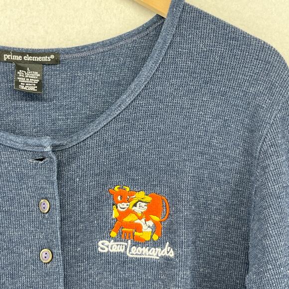STEW LEONARDS Shirt Top Womens L Dairy Grocery Connecticut Danbury Cardigan Blue - Picture 7 of 12